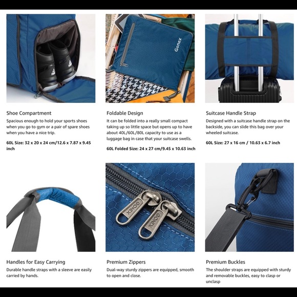 🆕 Gonex 60L Duffle Bag - Blue - Picture 7 of 8